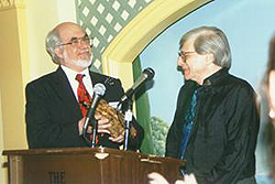 Former HWA Vice-president Robert Weinberg presents the 1995 Lifetime Achievement Award to Harlan Ellison